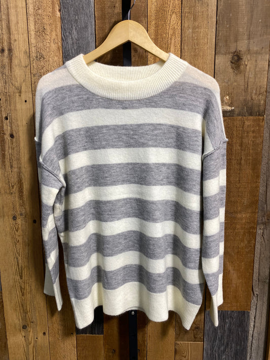 Cream & Gray Striped Sweater