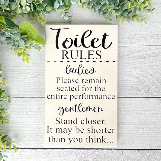 Funny Bathroom humor Wood Sign - Toilet Rules Sign