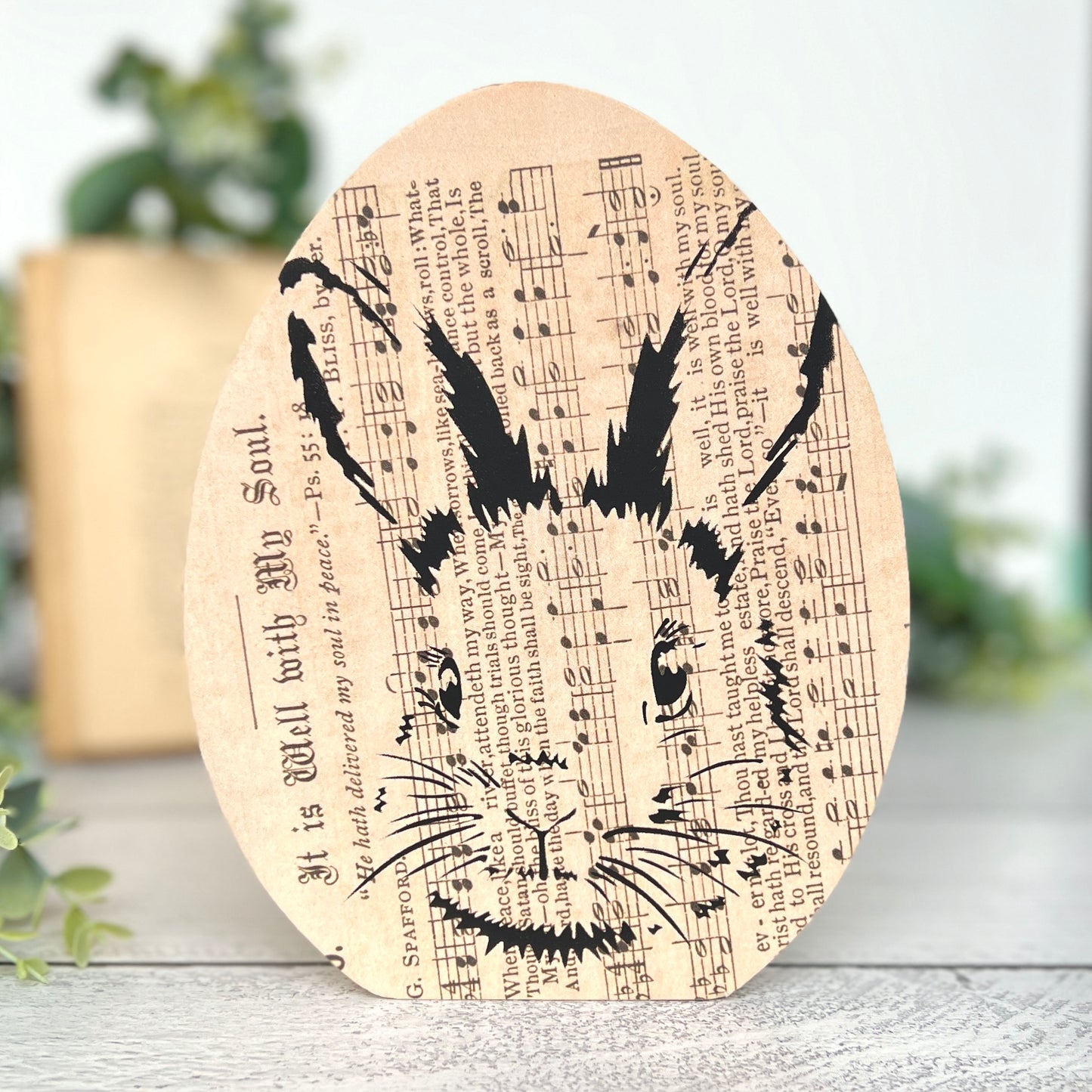 Music Sheet Bunny Wood Egg Spring Decor
